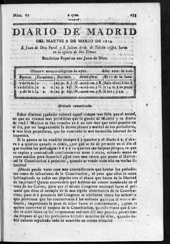 Miniatura de Diario de Madrid del martes 08 de Marzo de 1814