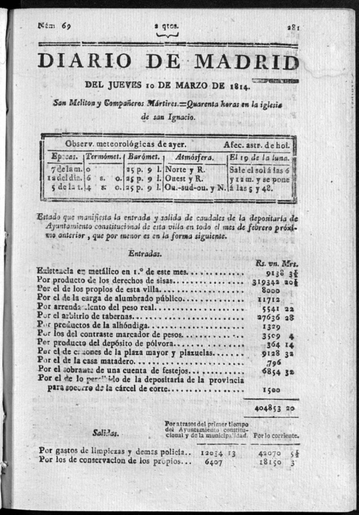 Miniatura de Diario de Madrid del jueves 10 de Marzo de 1814
