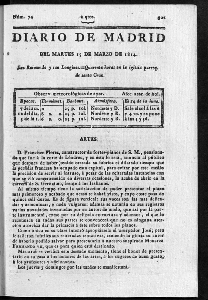 Miniatura de Diario de Madrid del martes 15 de Marzo de 1814