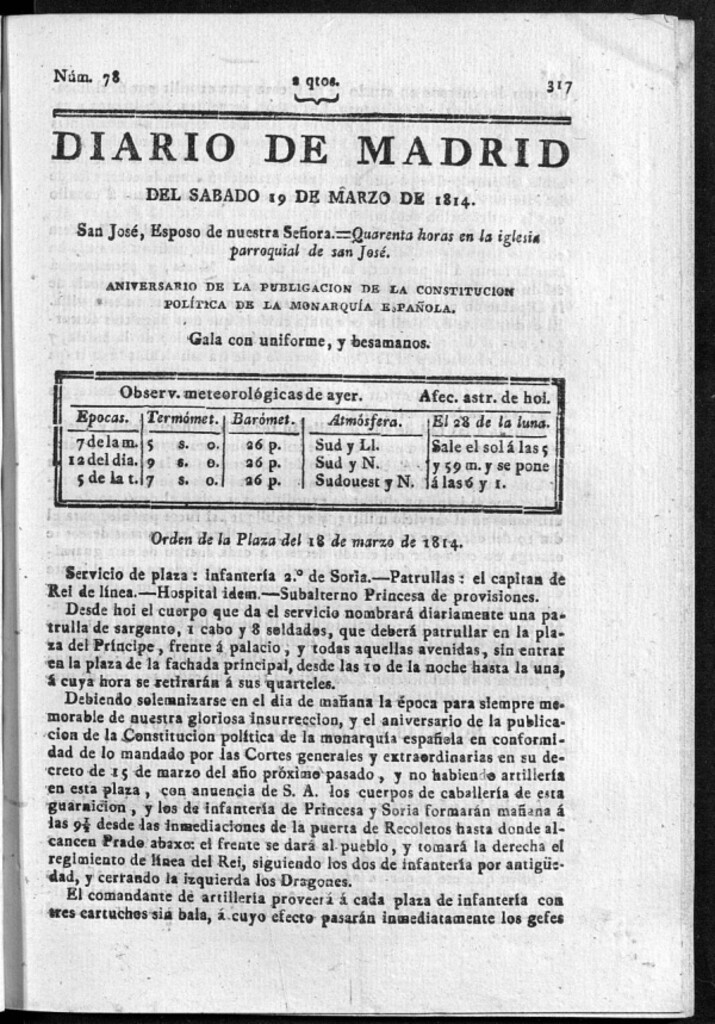 Miniatura de Diario de Madrid del sábado 19 de Marzo de 1814
