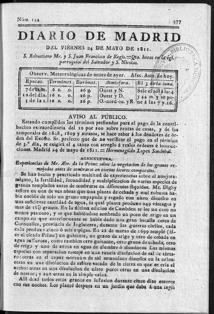 Miniatura de Diario de Madrid del viernes 24 de Mayo de 1811