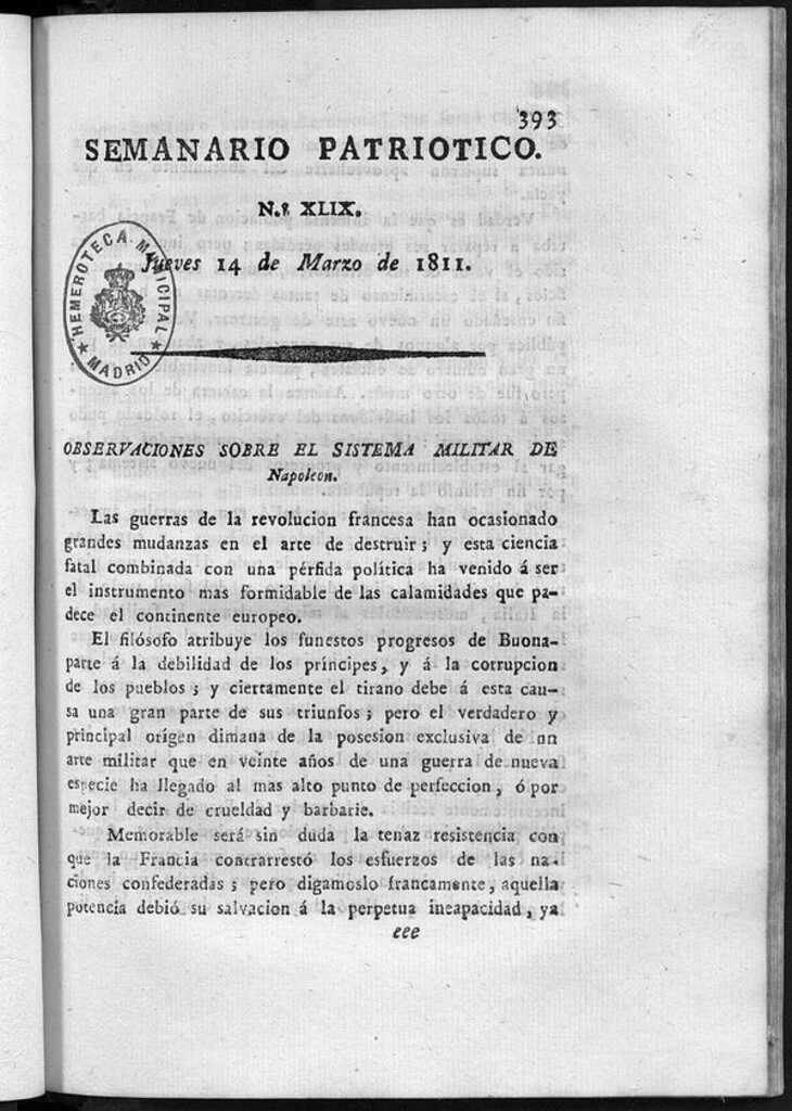 Miniatura de Semanario Patriótico. Num XLIX Jueves 14 de Marzo de 1811
