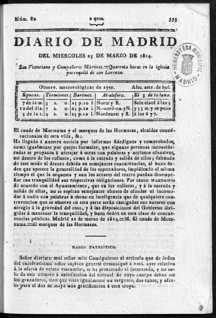 Miniatura de Diario de Madrid del miércoles 23 de Marzo de 1814