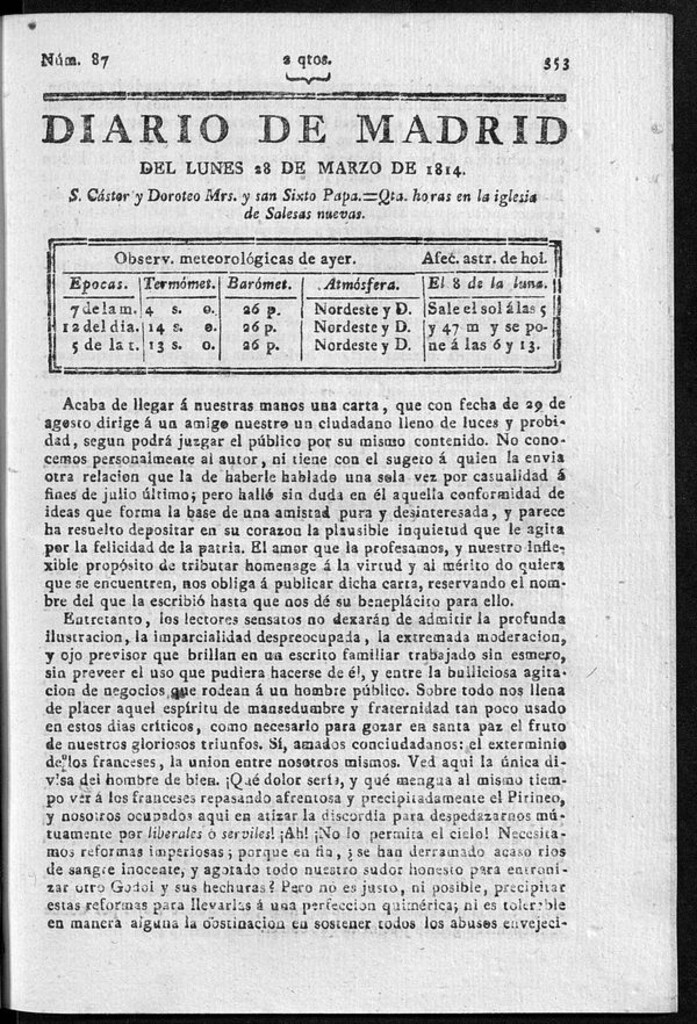 Miniatura de Diario de Madrid del lunes 28 de Marzo de 1814