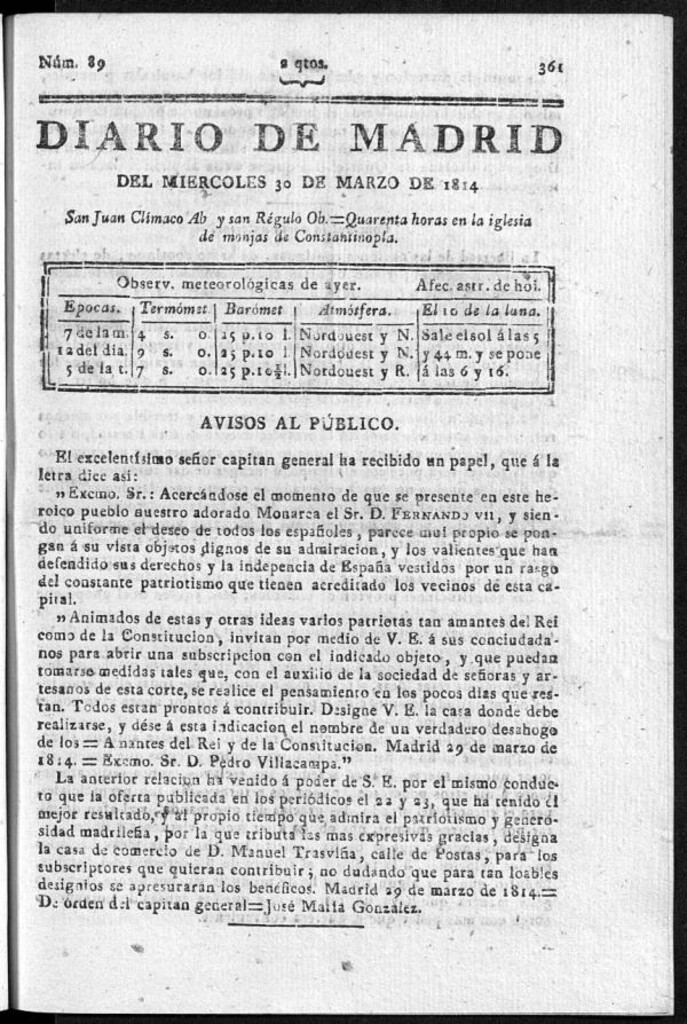 Miniatura de Diario de Madrid del miércoles 30 de Marzo de 1814