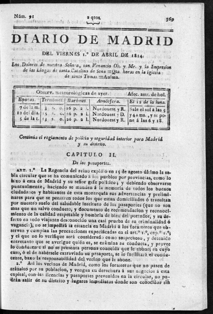 Miniatura de Diario de Madrid del viernes 1 de Abril de 1814