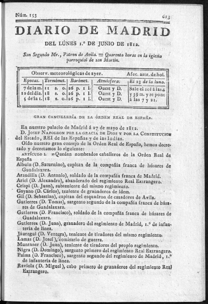 Miniatura de Diario de Madrid del lunes 1 de Junio de 1812
