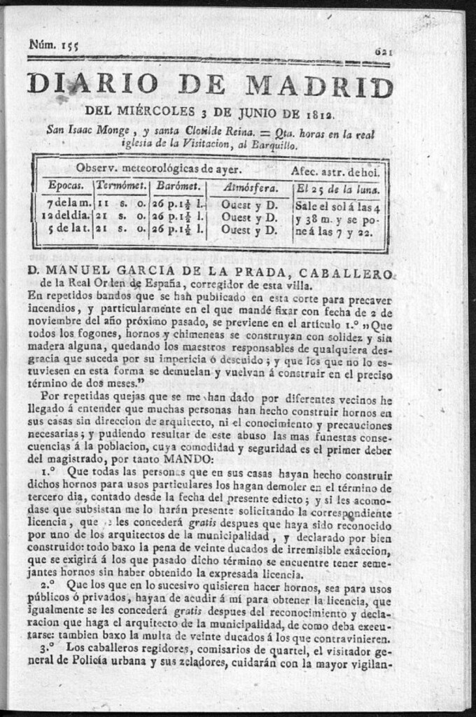 Miniatura de Diario de Madrid del miércoles 3 de Junio de 1812