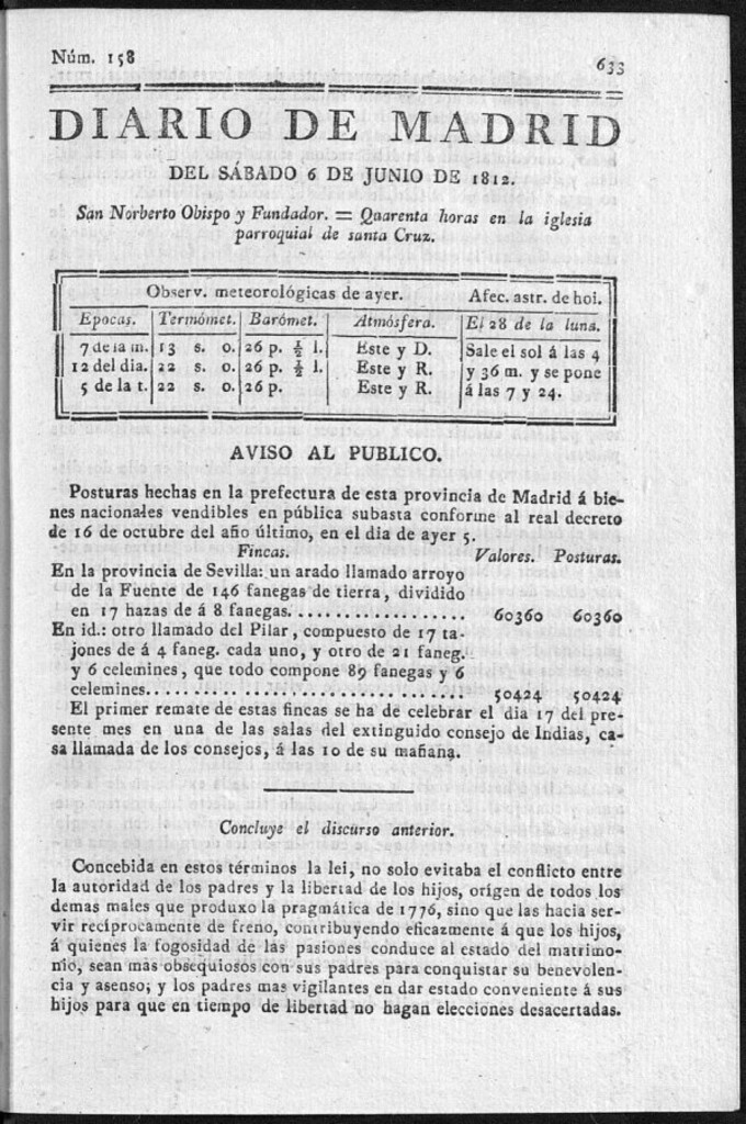 Miniatura de Diario de Madrid del sábado 6 de Junio de 1812