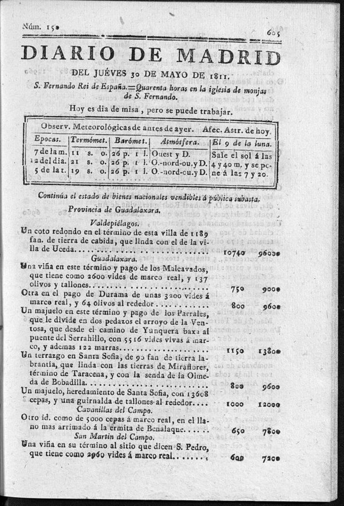 Miniatura de Diario de Madrid del jueves 30 de Mayo de 1811
