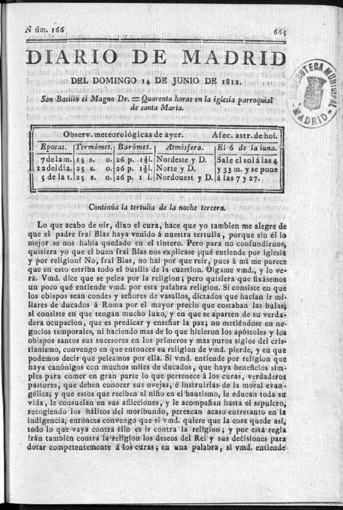 Miniatura de Diario de Madrid del domingo 14 de Junio de 1812