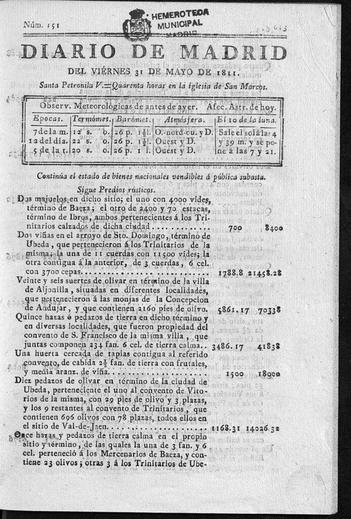 Miniatura de Diario de Madrid del viernes 31 de Mayo de 1811