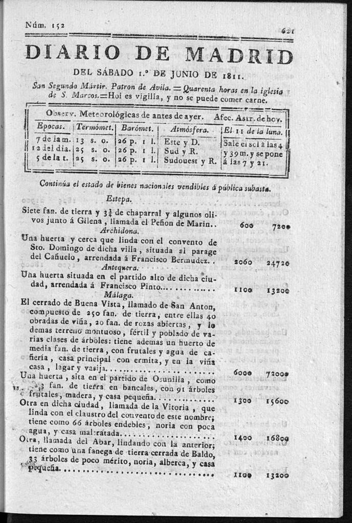 Miniatura de Diario de Madrid del sábado 1 de Junio de 1811