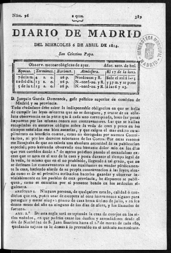 Miniatura de Diario de Madrid del miércoles 6 de Abril de 1814
