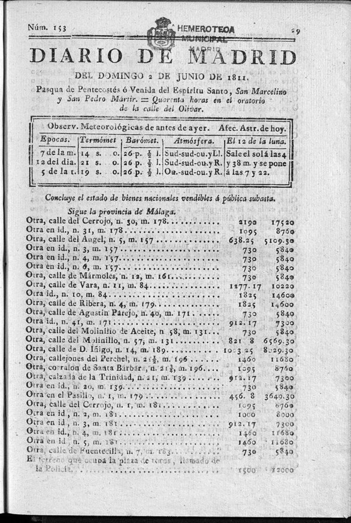 Miniatura de Diario de Madrid del domingo 2 de Junio de 1811