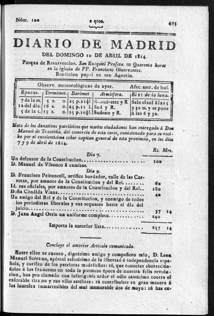 Miniatura de Diario de Madrid del domingo 10 de Abril de 1814