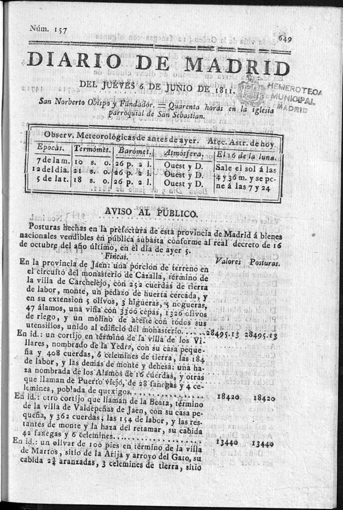 Miniatura de Diario de Madrid del jueves 6 de Junio de 1811