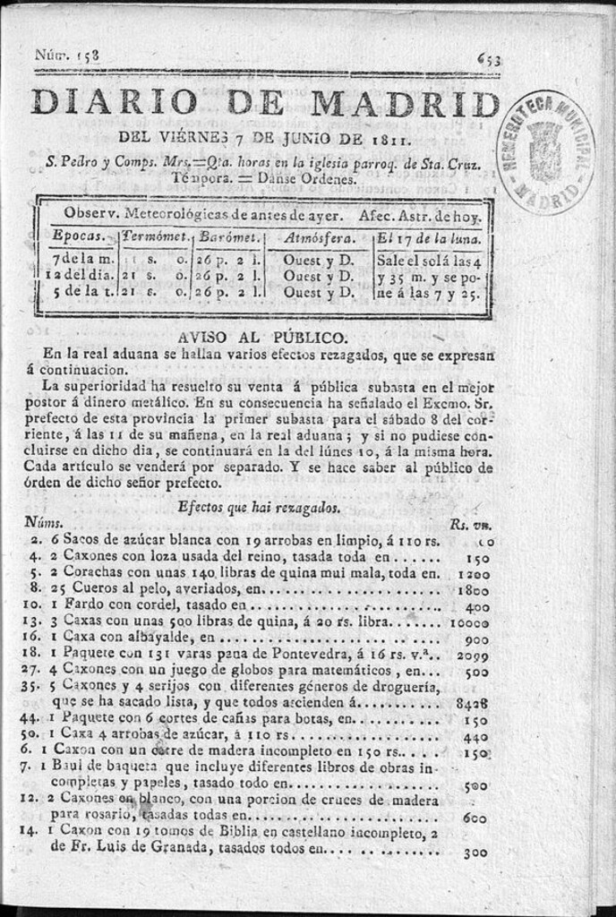 Miniatura de Diario de Madrid del viernes 7 de Junio de 1811