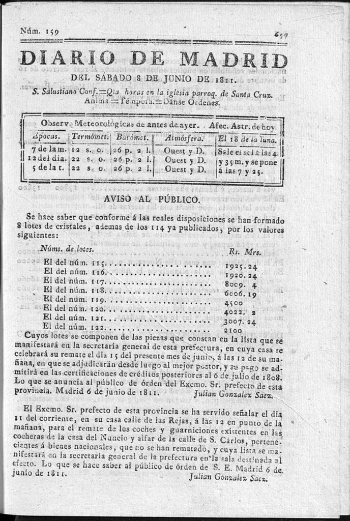 Miniatura de Diario de Madrid del sábado 8 de Junio de 1811
