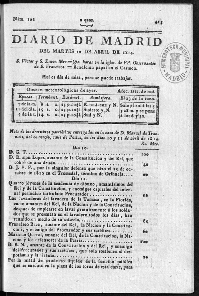 Miniatura de Diario de Madrid del martes 12 de Abril de 1814