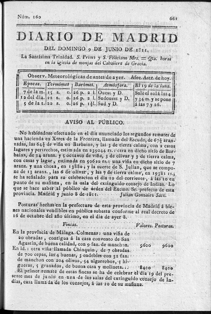 Miniatura de Diario de Madrid del domingo 9 de Junio de 1811