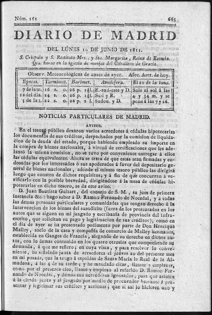 Miniatura de Diario de Madrid del lunes 10 de Junio de 1811