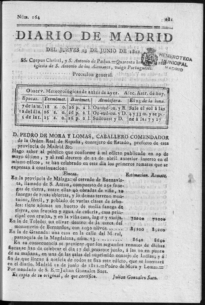 Miniatura de Diario de Madrid del jueves 13 de Junio de 1811