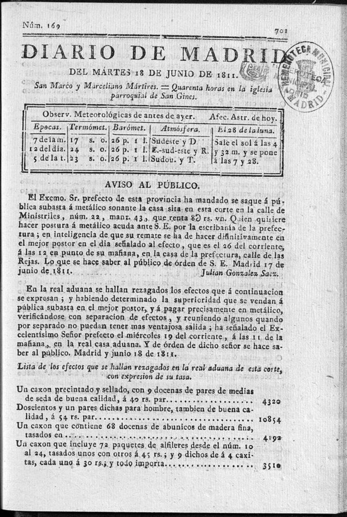 Miniatura de Diario de Madrid del martes 18 de Junio de 1811