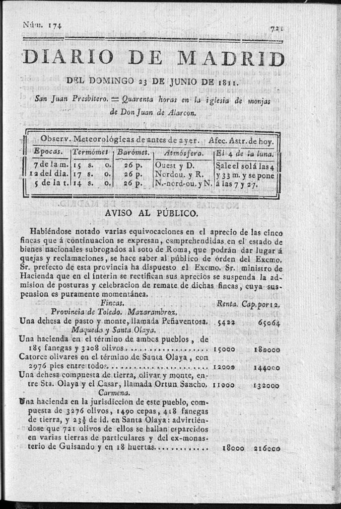 Miniatura de Diario de Madrid del domingo 23 de Junio de 1811