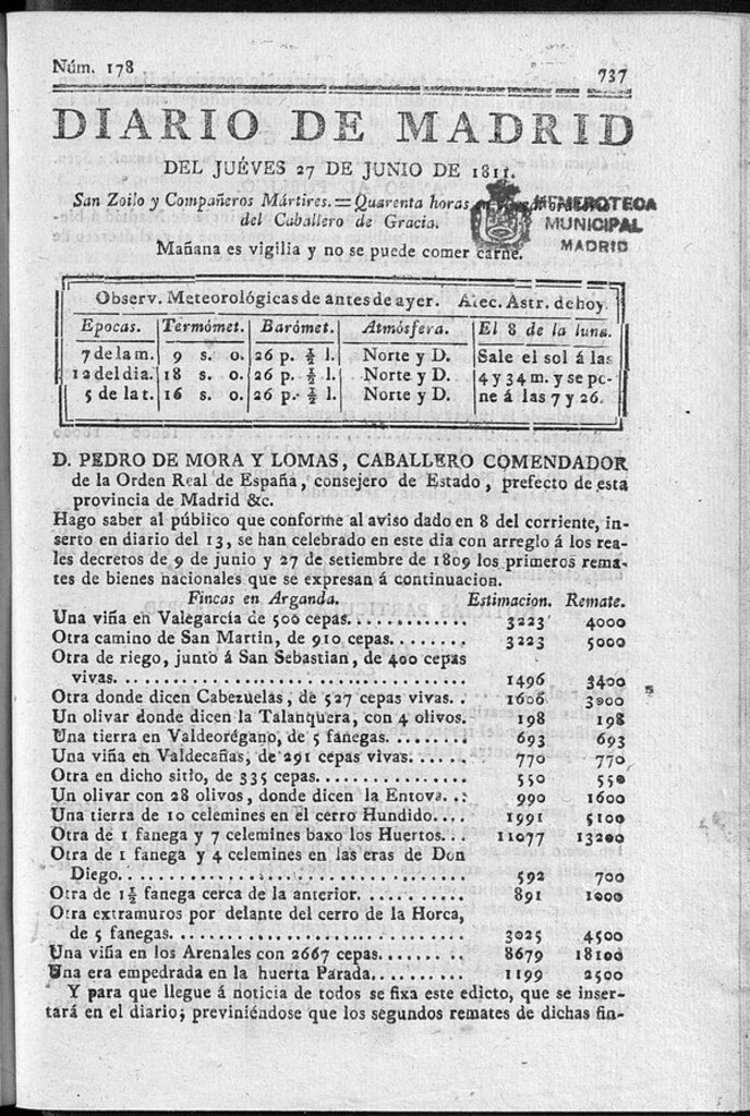 Miniatura de Diario de Madrid del jueves 27 de Junio de 1811