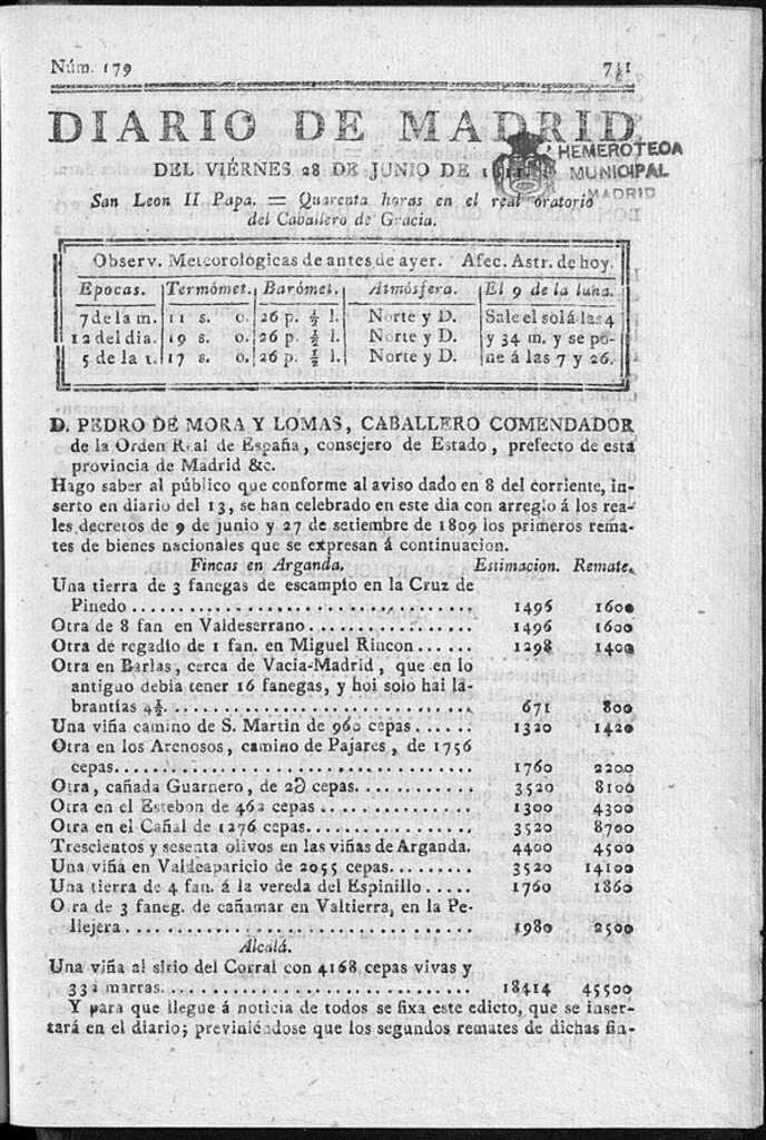 Miniatura de Diario de Madrid del viernes 28 de Junio de 1811