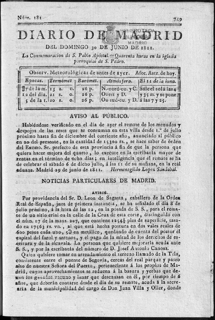 Miniatura de Diario de Madrid del domingo 30 de Junio de 1811