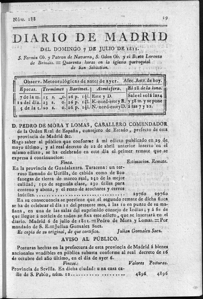 Miniatura de Diario de Madrid del domingo 7 de Julio de 1811