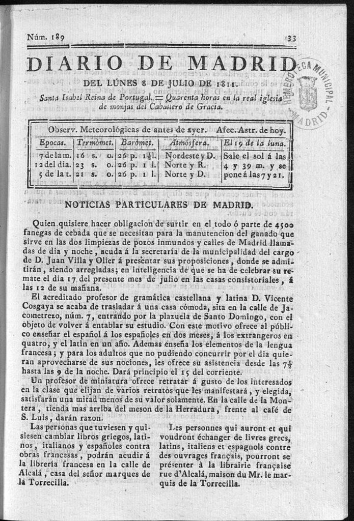 Miniatura de Diario de Madrid del lunes 8 de Julio de 1811