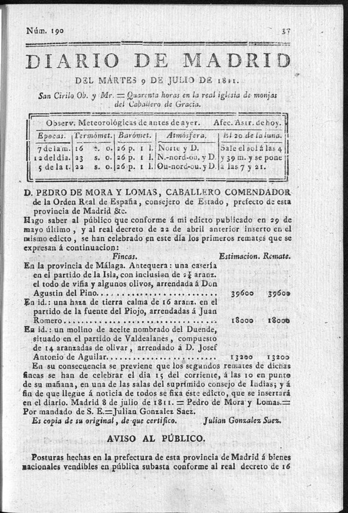 Miniatura de Diario de Madrid del martes 9 de Julio de 1811