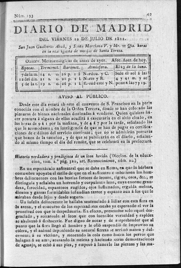 Miniatura de Diario de Madrid del viernes 12 de Julio de 1811