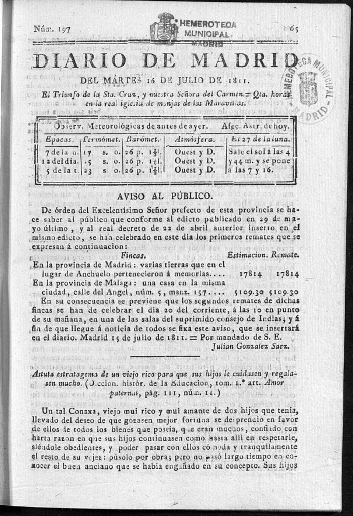 Miniatura de Diario de Madrid del martes 16 de Julio de 1811