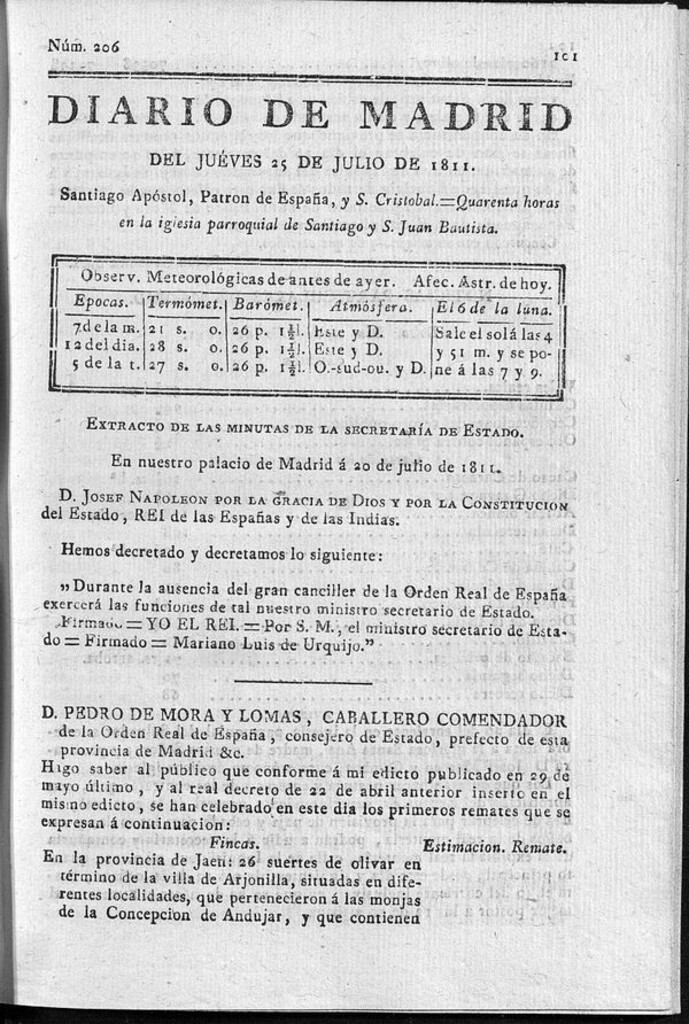 Miniatura de Diario de Madrid del jueves 25 de Julio de 1811