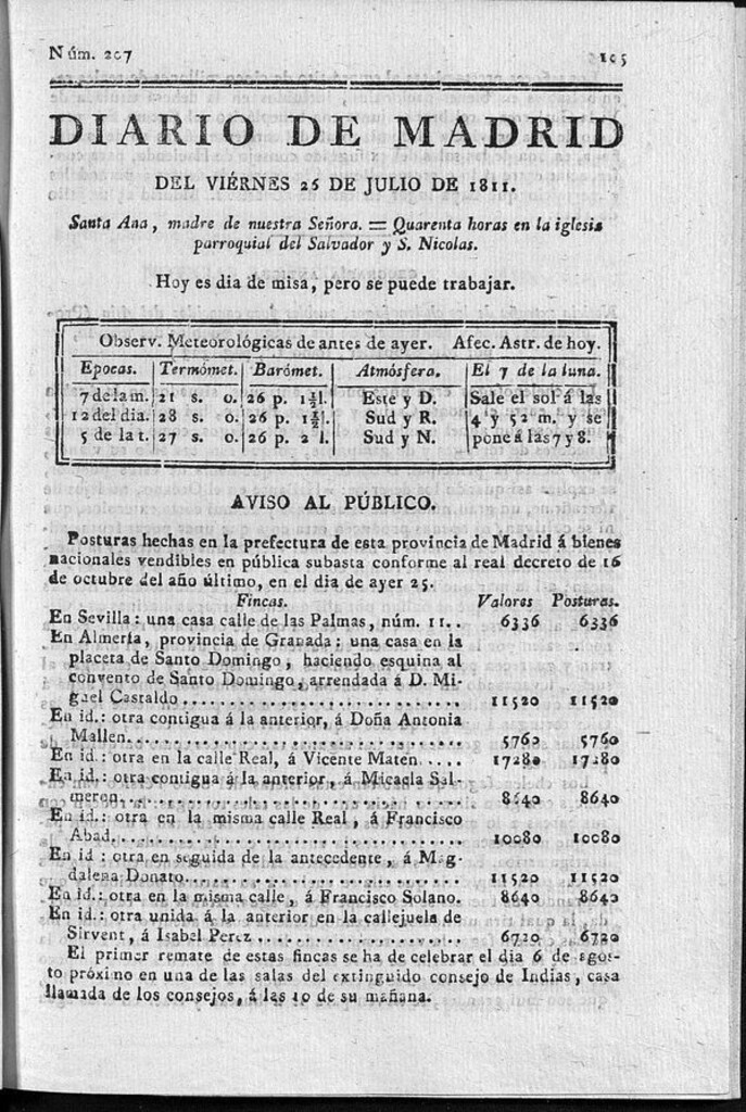 Miniatura de Diario de Madrid del viernes 26 de Julio de 1811