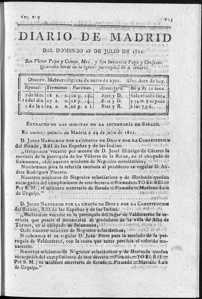 Miniatura de Diario de Madrid del domingo 28 de Julio de 1811