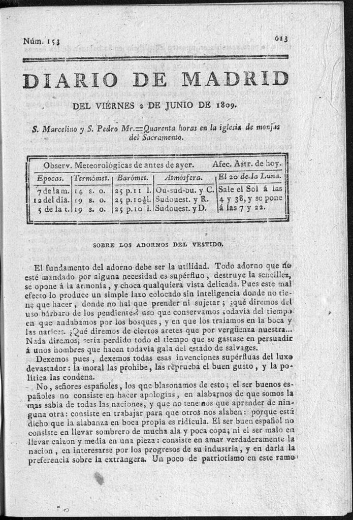 Miniatura de Diario de Madrid del viernes 2 de Junio de 1809