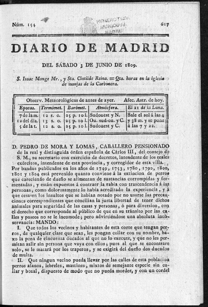 Miniatura de Diario de Madrid del sábado 3 de Junio de 1809