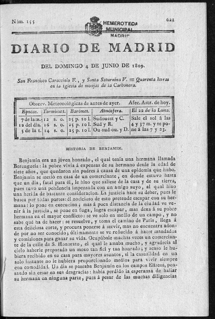 Miniatura de Diario de Madrid del domingo 4 de Junio de 1809
