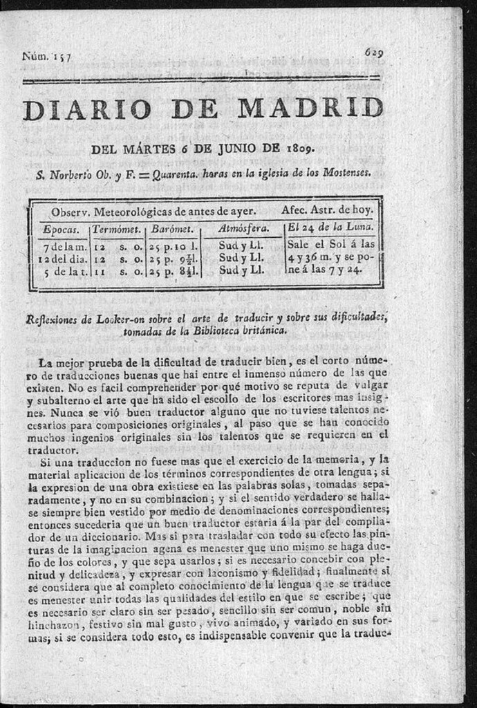 Miniatura de Diario de Madrid del martes 6 de Junio de 1809