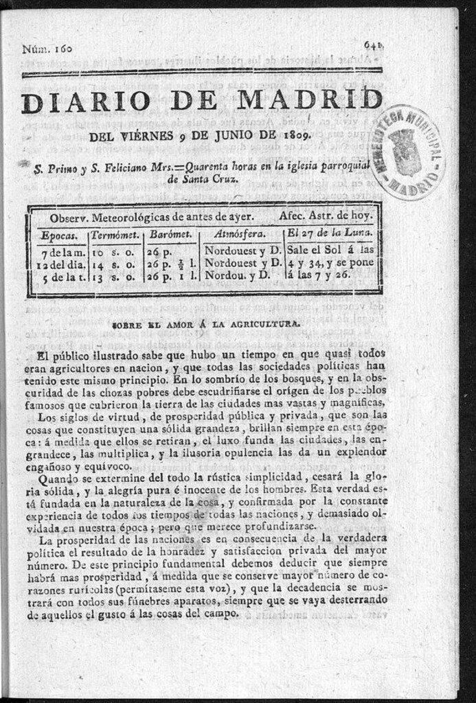 Miniatura de Diario de Madrid del viernes 9 de Junio de 1809