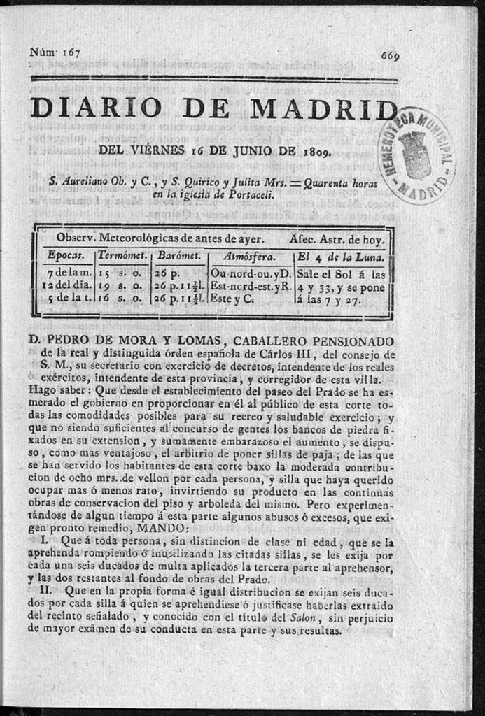 Miniatura de Diario de Madrid del viernes 16 de Junio de 1809
