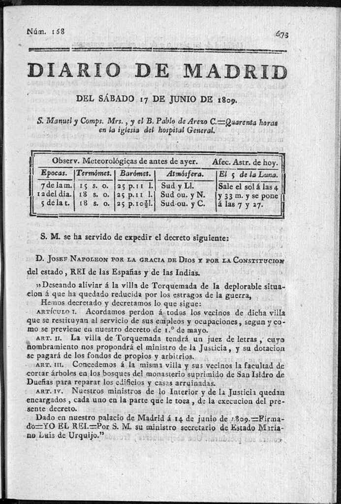 Miniatura de Diario de Madrid del sábado 17 de Junio de 1809