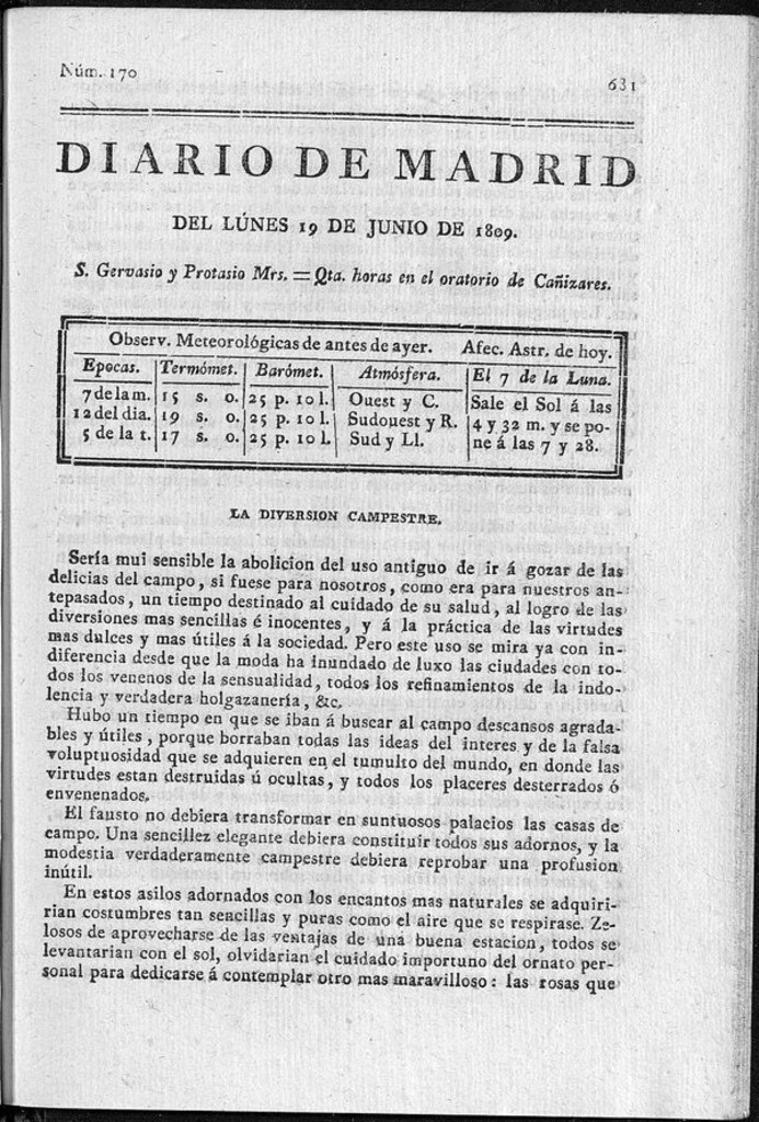 Miniatura de Diario de Madrid del lunes 19 de Junio de 1809