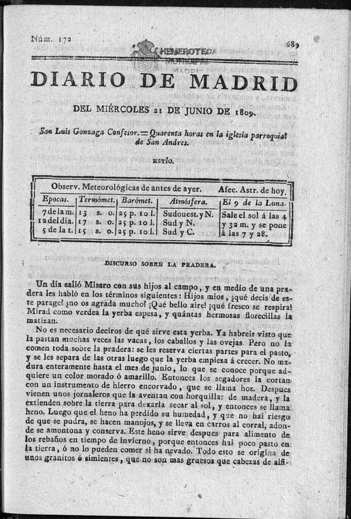 Miniatura de Diario de Madrid del miércoles 21 de Junio de 1809