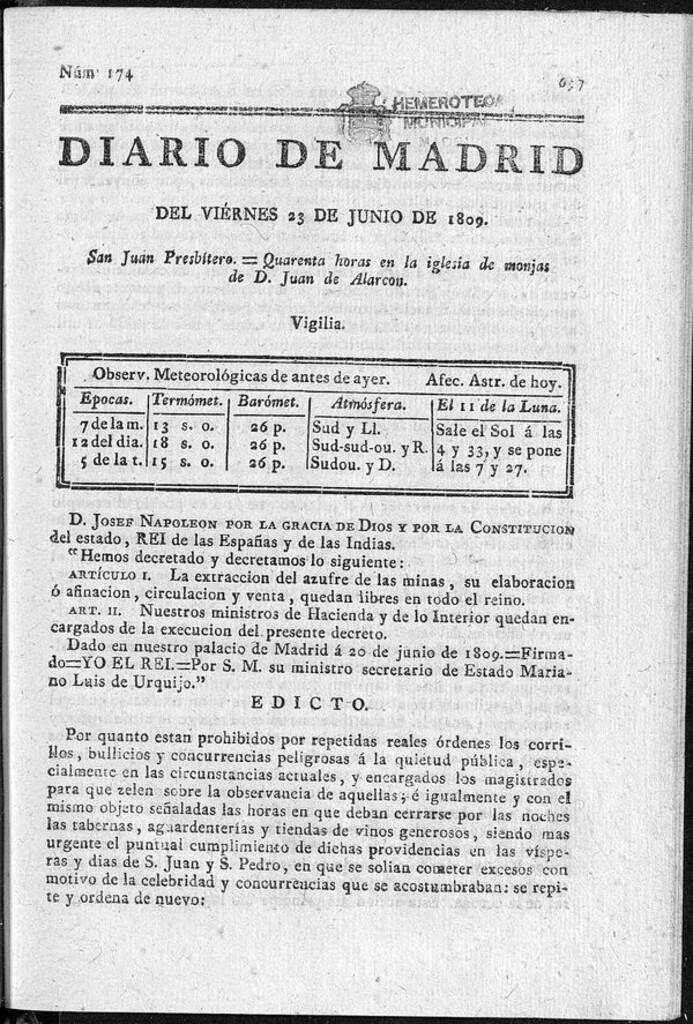 Miniatura de Diario de Madrid del viernes 23 de Junio de 1809